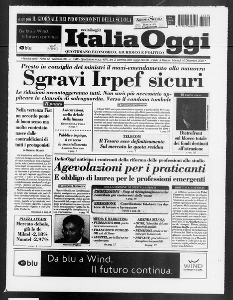 Italia oggi : quotidiano di economia finanza e politica